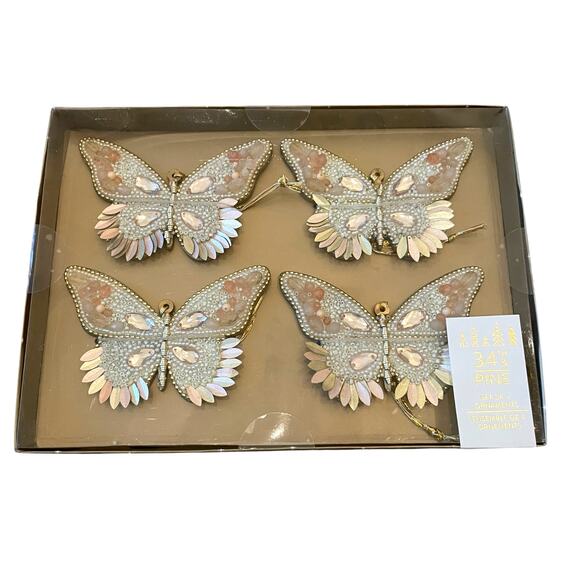 34th & Pine Beaded Butterfly Ornaments Set of 4 Iridescent Pink Holiday Glam NEW - Picture 2 of 13